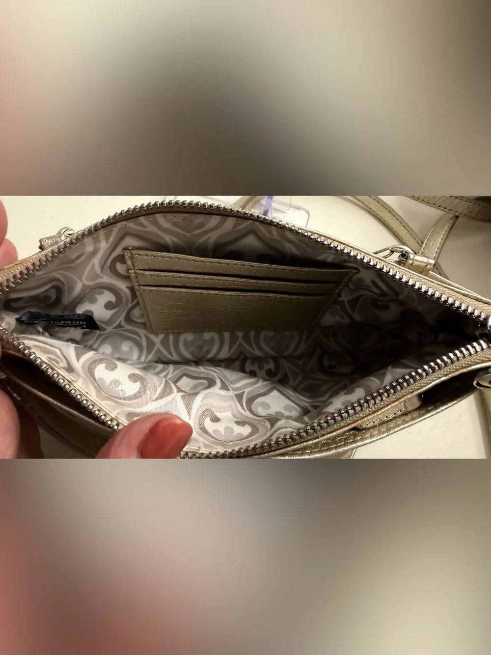 Brighton 3D wild Rose gold metallic wristlet/crossbody bag.